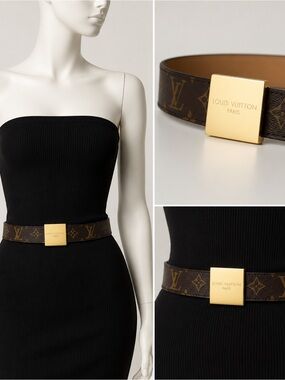 Louis Vuitton Monogram Canvas Brown Leather Belt with Gold Buckle